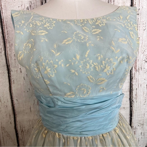 🎉HP🎉 Vintage 50s Cocktail Hostess Party Floral Dress Flocked Lace Chiffon SZ S - Picture 8 of 17